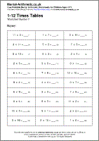 1-12 Times Tables Worksheet - Free printable PDF maths worksheets from Mental Arithmetic