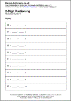 2-Digit Partioning Worksheet - Free printable PDF maths worksheets from Mental Arithmetic