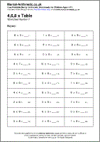 4,6,8 x Table Worksheet - Free printable PDF maths worksheets from Mental Arithmetic