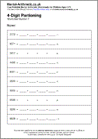 4-Digit Partioning Worksheet - Free printable PDF maths worksheets from Mental Arithmetic