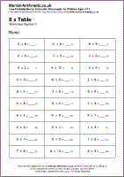 8 x Table Worksheet - Free printable PDF maths worksheets from Mental Arithmetic