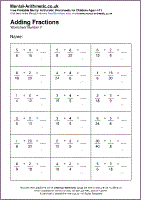 Adding Fractions Worksheet - Free printable PDF maths worksheets from Mental Arithmetic