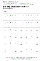 Building Equivalent Fractions Worksheet - Free printable PDF maths worksheets from Mental Arithmetic