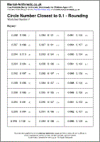 Circle Number Closest to 0.1 - Rounding Worksheet - Free printable PDF maths worksheets from Mental Arithmetic