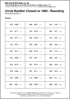 Circle Number Closest to 1000 - Rounding Worksheet - Free printable PDF maths worksheets from Mental Arithmetic