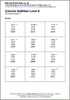 Column Addition Level 8 Worksheet - Free printable PDF maths worksheets from Mental Arithmetic