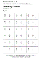 Comparing Fractions Worksheet - Free printable PDF maths worksheets from Mental Arithmetic