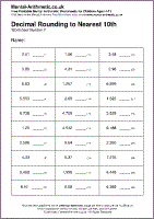 Decimal Rounding to Nearest 10th Worksheet - Free printable PDF maths worksheets from Mental Arithmetic