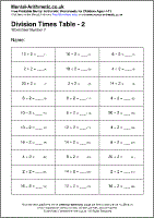 Division Times Table - 2 Worksheet - Free printable PDF maths worksheets from Mental Arithmetic