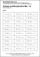 Division and Multiplication Mix - 10 Worksheet - Free printable PDF maths worksheets from Mental Arithmetic