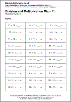 Division and Multiplication Mix - 11 Worksheet - Free printable PDF maths worksheets from Mental Arithmetic