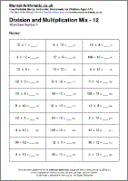 Division and Multiplication Mix - 12 Worksheet - Free printable PDF maths worksheets from Mental Arithmetic