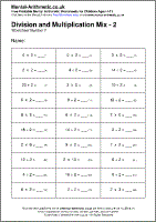 Division and Multiplication Mix - 2 Worksheet - Free printable PDF maths worksheets from Mental Arithmetic