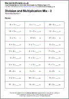 Division and Multiplication Mix - 3 Worksheet - Free printable PDF maths worksheets from Mental Arithmetic