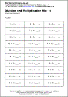 Division and Multiplication Mix - 4 Worksheet - Free printable PDF maths worksheets from Mental Arithmetic