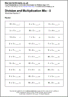 Division and Multiplication Mix - 5 Worksheet - Free printable PDF maths worksheets from Mental Arithmetic
