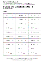 Division and Multiplication Mix - 6 Worksheet - Free printable PDF maths worksheets from Mental Arithmetic