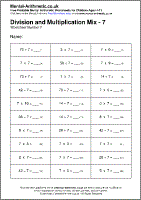 Division and Multiplication Mix - 7 Worksheet - Free printable PDF maths worksheets from Mental Arithmetic