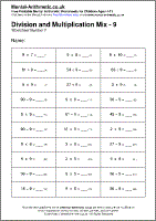 Division and Multiplication Mix - 9 Worksheet - Free printable PDF maths worksheets from Mental Arithmetic