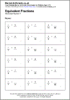 Equivalent Fractions Worksheet - Free printable PDF maths worksheets from Mental Arithmetic