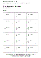 Fractions of a Number Worksheet - Free printable PDF maths worksheets from Mental Arithmetic