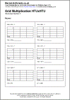 Grid Multiplication HTUxHTU Worksheet - Free printable PDF maths worksheets from Mental Arithmetic