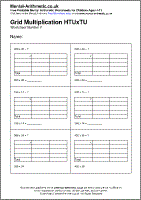 Grid Multiplication HTUxTU Worksheet - Free printable PDF maths worksheets from Mental Arithmetic