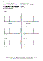 Grid Multiplication TUxTU Worksheet - Free printable PDF maths worksheets from Mental Arithmetic