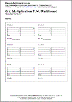 Grid Multiplication TUxU Partitioned Worksheet - Free printable PDF maths worksheets from Mental Arithmetic