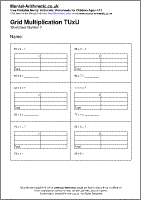 Grid Multiplication TUxU Worksheet - Free printable PDF maths worksheets from Mental Arithmetic