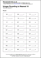 Integer Rounding to Nearest 10 Worksheet - Free printable PDF maths worksheets from Mental Arithmetic