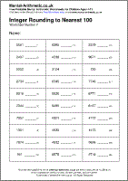 Integer Rounding to Nearest 100 Worksheet - Free printable PDF maths worksheets from Mental Arithmetic
