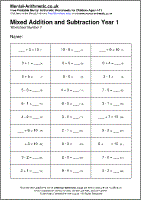 Mixed Addition and Subtraction Year 1 Worksheet - Free printable PDF maths worksheets from Mental Arithmetic
