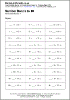 Number Bonds to 10 Worksheets - Free Printable PDF