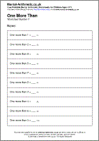 One More Than Worksheet - Free printable PDF maths worksheets from Mental Arithmetic