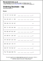 Ordering Decimals - 1dp Worksheet - Free printable PDF maths worksheets from Mental Arithmetic