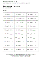 Percentage Decrease Worksheet - Free printable PDF maths worksheets from Mental Arithmetic