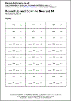 Round Up and Down to Nearest 10 Worksheet - Free printable PDF maths worksheets from Mental Arithmetic