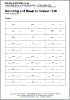 Round Up and Down to Nearest 1000 Worksheet - Free printable PDF maths worksheets from Mental Arithmetic