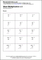 Short Multiplication x 2 Worksheet - Free printable PDF maths worksheets from Mental Arithmetic