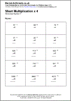Short Multiplication x 4 Worksheet - Free printable PDF maths worksheets from Mental Arithmetic
