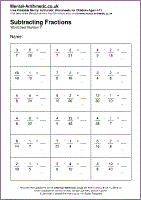 Subtracting Fractions Worksheet - Free printable PDF maths worksheets from Mental Arithmetic