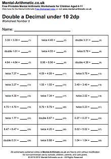 Free Printable Mental Maths Worksheets For Children Aged 4 11